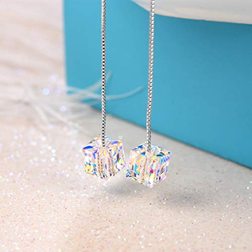 CAT EYE JEWELS 925 Sterling Silver Swarovski Element Crystal Color Changing Wh   ite Long Chain Threader Earrings for Women Girls