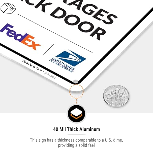 Image of Package Delivery Sign, Delivery Instructions All Package To Back Door Sign, 10x7 Inches, Rust Free .040 Aluminum, Fade Resistant, Made in USA