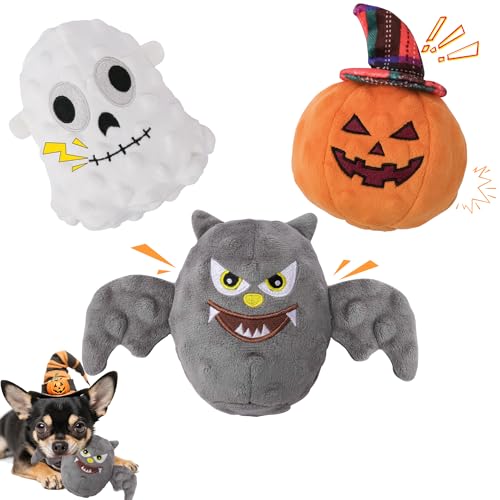 UPSKYPET Halloween Dog Toys Set, 3 Pack Plush Squeaky Toys with Crinkle Paper, Interactive Chew Toys for Small Medium Dogs, Stuffed Puppy Toys for Teeth Cleaning, Holiday Pet Gift to Keep Dogs Busy