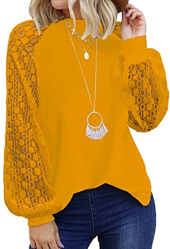 Image of Shasmi Women's White Ballon Long Sleeve, Crew Neck Tops Lace Casual Loose Blouses T Shirts (Shree Top 29)
