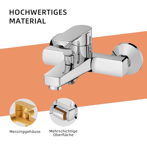 BELZ Badewannenarmatur (Badewannen- und Duschmischer mit automatischer Badewannen-/Duschumschaltfunktion, eingebautem Rückflussverhinderer, S-Anschluss) (Mit Handbrause)