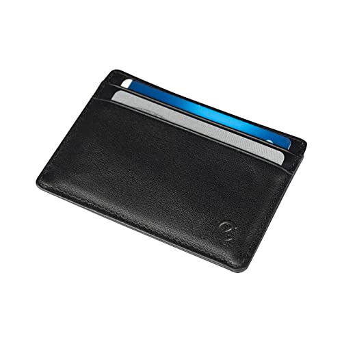 Slim Card Case Genuine Leather Card Holder Wallet Minimalist RFID Blocking ID Holder Credit Card Case (2.85 x 4 inches, 5 - Pocket Black) for Men and Women by Zion & Co.