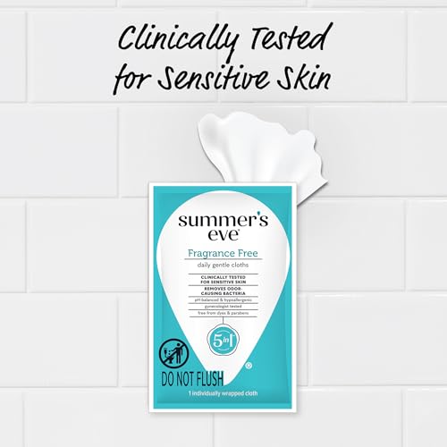Image of Summer's Eve Feminine Wipes, Fragrance Free, Individually Wrapped Vaginal Wipes with Gentle pH-Balanced Micellar Water Formula, Feminine Care to Help Remove Vaginal Odor, Gynecologist Tested, 12 Ct