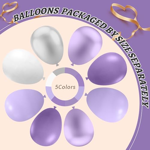 Image of 412Pcs Purple Balloon Garland Arch Kit,18 12 10 5 Inch Different Size Lavender Latex Metallic Silver Balloons for Butterfly Birthday Girls Women Wedding Birthday Baby Shower Party Decorations