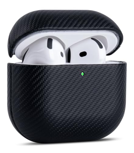 Coque AirPods 4 Haobobro en simili-cuir noir fait main texture carbone