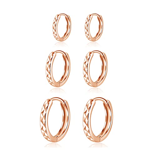 Josfeva Creolen Silber 925 Ohrringe, 925 Sterling Silber Rose Gold Damen Creolen Ohrringe Set, 3 Paare Klein Schlafen Creolen Ohrring Set, Silber Unisex Creolen Kreolen Ohrringe Set in 10, 12, 14mm Cover