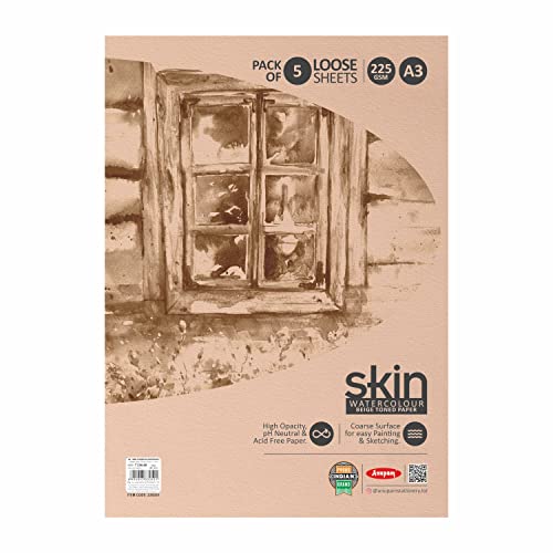 Image of Anupam Skin Watercolour Beige Toned Paper - Acid Free - Cold Press Paper - 5 Loose Sheet - 225 GSM - A3