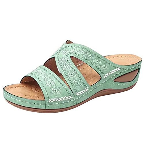 oiangi Women's Sandals Comfortable Wedge Sandals with Arch Support Summer Casual Fish Mouth Open Toe Slip-on Slipper Flower Hollow Platform Slides Flip Flops