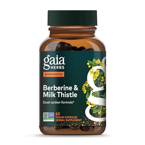 Gaia Herbs Berberine & Milk Thistle - Milk Thistle & Berberine Supplement with Ginger Root - Supports Liver Health* - Vegan Gluten-Free Dairy-Free Non-GMO Project Verified - 60 Capsules