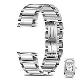 FERNBE Stainless Steel Watch Band For Cartier-TANK series 15mm 20mm Butterfly Clasp Strap Loop Wrist Belt Bracelet Hidden Clasp Silver (Silver, 20mm)