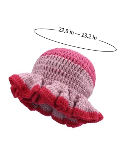 Image of Women Crochet Bucket Hat Cute Winter Ruffled Brim Floppy Cap Handmade Knit Cloche Hats