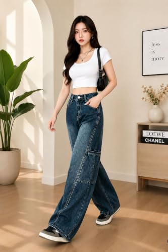 Image of ODDMONEKY Baggy Jeans for Women || Korean Jeans for Women || Wide Leg Korean High Waist Baggy Denim Pants (Wjeans-7)