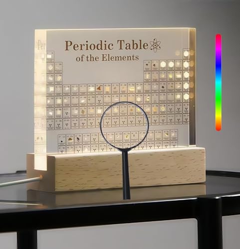 Periodensystem mit echten elementen|83 Elements,periodensystem der elemente Mit Massivholzstander,elemente chemie geschenk, Enthüllen Sie Geheimnis der Elemente und der Wissenschaft mit einer Lupe!