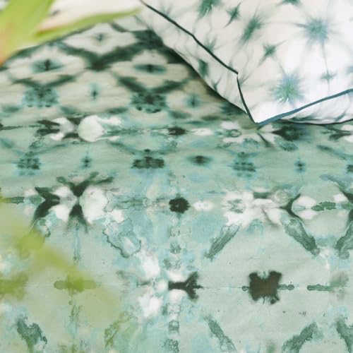 Funda nórdica Karaoshi Celadon de algodón percal con estampado de greild verde medio 200x200 cm 4
