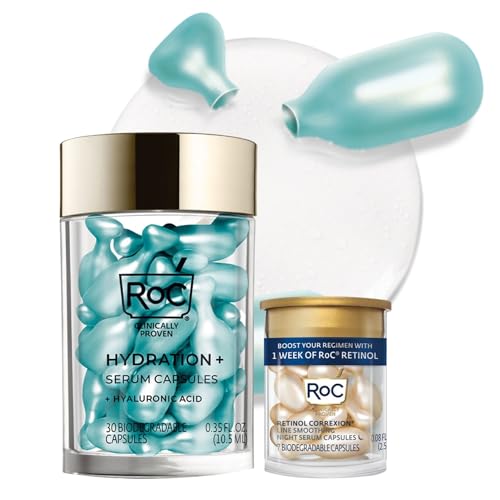 RoC Multi Correxion Hyaluronic Acid Night Serum Capsules (30 CT) for Intense Hydration + RoC Retinol Capsules (7 CT), Anti-Aging Skin Care Wrinkle Treatment for Women and Men