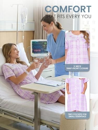 Image of Casual Nights Women's Snap - Front House Dress Short Sleeve Woven Housecoat Duster Lounger Robe with Pockets