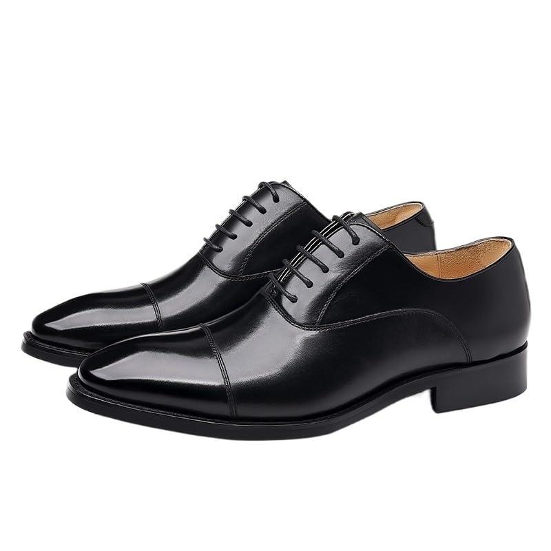 Men Dress Oxford Burnished Leather Prom Wedding Tuxedo Non Slip Rubber Sole Low Top Shoe Lace-up Party Plain Toe