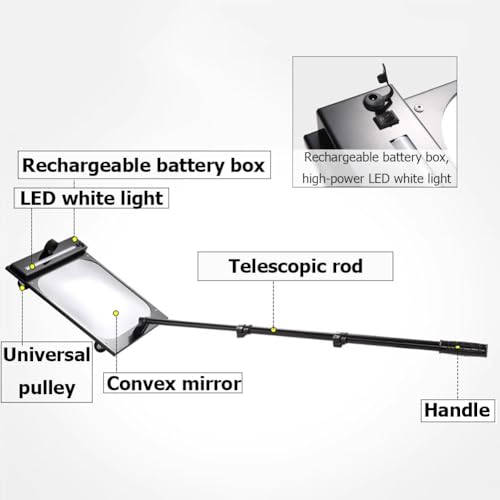 sous Le Miroir d'inspection du véhicule avec lumière LED, Longueur réglable 50-110cm, Outil d'inspection carré Pliable, Miroir Convexe télescopique