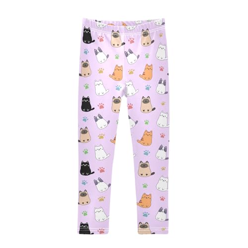 Cute Cartoon Simple Cats Purple Girls Leggings Soft Comfortable Athletic Leggings Dancing Pants for 4-10 Years