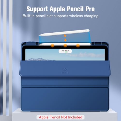 Image of Fintie Hybrid Slim Case for iPad Air 13-inch (M2) 2024, [Built-in Pencil Holder] Shockproof Cover with Clear Transparent Back Shell, Navy