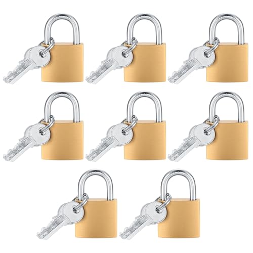 Image of 8 Pcs Small Solid Brass Padlocks with Same Keys Keyed Lock | Lockers Toolbox Sheds Storage Unit Gym Fence Pad Locks