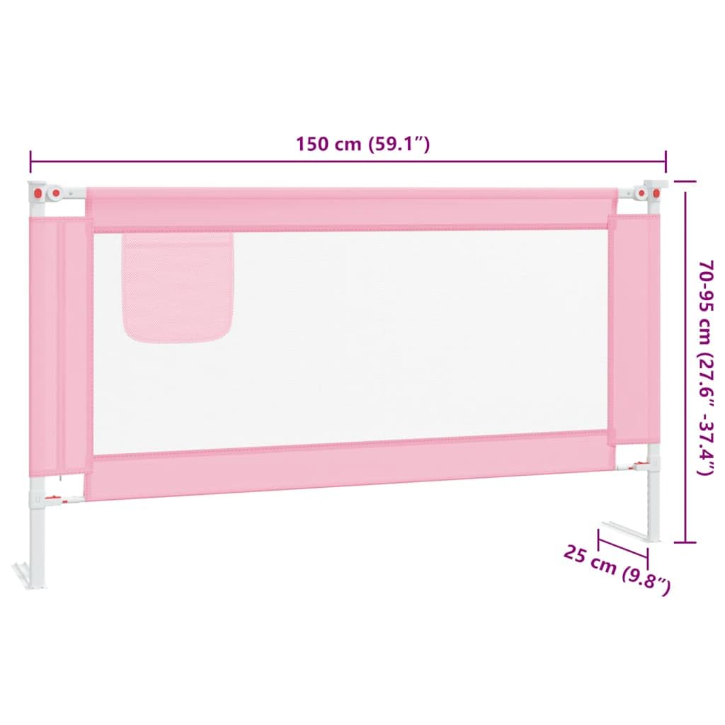 Kleinkind-Bettschutzgitter Rosa 150x25 cm Stoff mit Höhenverstellung, klappbarer Rausfallschutz für Kinderbett, atmungsaktives Schutzgitter, sichere Barriere für Elternbett und Boxspringbett