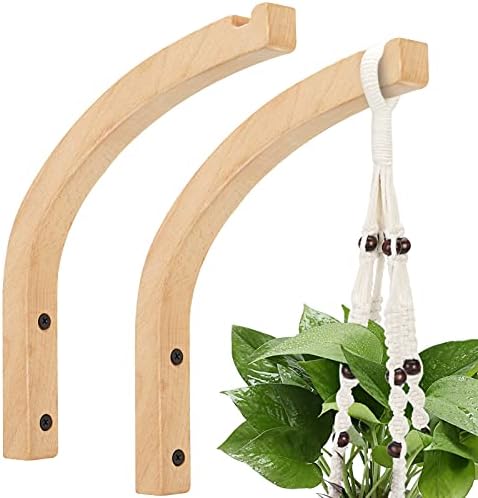 Perfin Wooden Wall Hooks, Plant Hangers Indoor, 8-Inch Wall Mounted Hanging Plant Hooks for Planters, Lanterns, Flower Bracket, Wind Chimes, Decoration Hooks (2 Pack)
