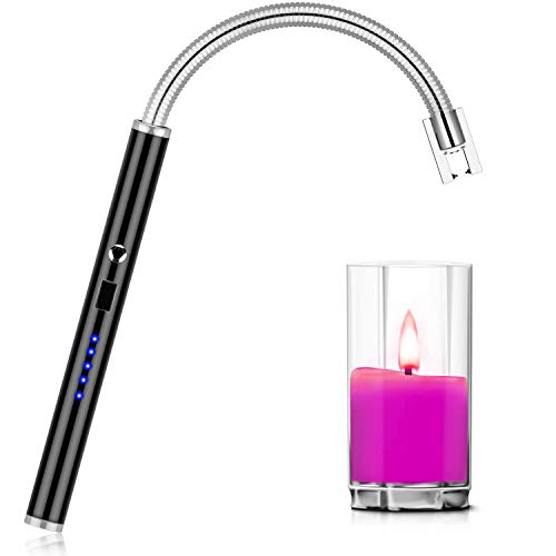 Candle Lighter, haino Rechargeable Electric Arc Lighter with 360° Flexible Neck LED Battery