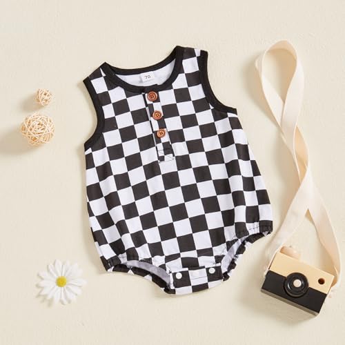 MoZiKQin Baby Boy Girl Clothes Newborn Checkered Bubble Romper Sleeveless Jumpsuit Infant One Piece Summer Outfit2