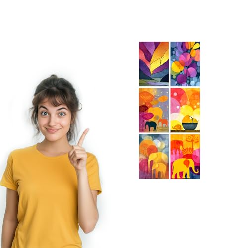 Image of SiddArtify Modern Abstract Wall Art Prints Set - Colorful Elephant Poster Decor for Living Room Bedroom Office - Set of 2-4x6 Inch - Board (Pack of 6) - Sticker (Pack of 6)