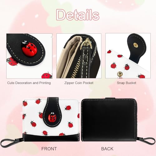 Image of Cute Print Wallet Blueberry Strawberry Cherry Wallet with Credit Card Holder Zipper Coin Purse for Women Girls (LADYBUG)