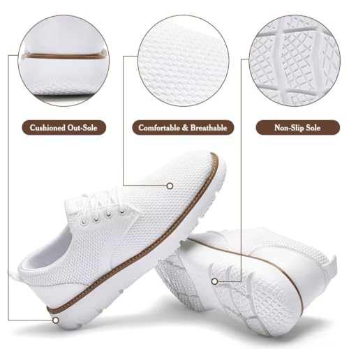 Image of Men's Breathable Mesh Comfortable Business Casual Shoes with Sneakers Design for Long Standing, Office Work, Formal Occasions & Walking White