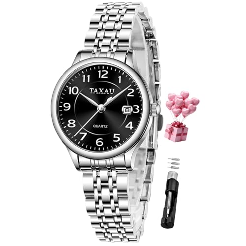 Taxau ���f�B�[�X �h���X�E�H�b�` �G���K���g �h�� ���f�B�[�X�E�H�b�` ���t�t�� �傫�ȃA���r�A���� �c�[�g�[�� �X�e�����X�X�`�[�� �A�i���O �N�H�[�c �X���[�� �r���v Reloj Mujer, �V���o�[�o���h�A�u���b�N�t�F�C�X�B, round, 