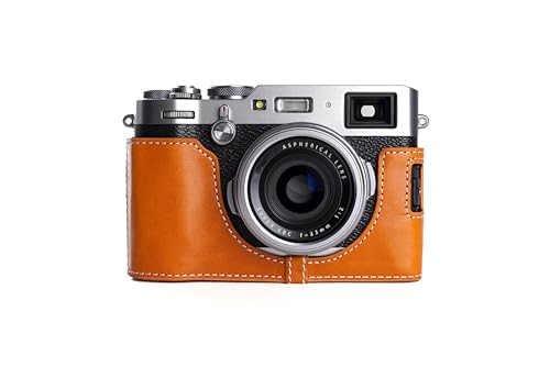 Housse Fujifilm X100F en cuir véritable fait main demi étui marron clair