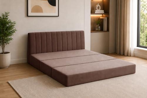 Image of 3-Seater Velvet Sofa Cum Bed | Convertible Sleeper Sofa | Modern Foldable Couch for Living Room, Bedroom & Office | Brown