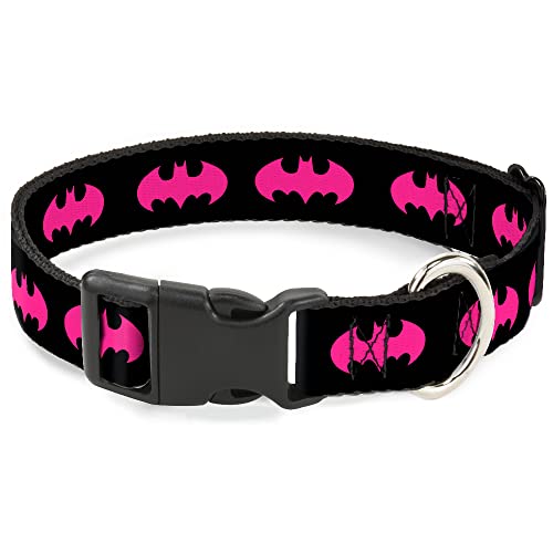 DC Comics Collar para mascotas, collar de perro, hebilla de plástico, Batman Signal Black Fucsia, 9.5 a 13 pulgadas, 1.0 pulgadas de ancho