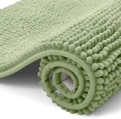 smiry Non Slip Chenille Bath Mat Extra Soft Bathroom Mat Super Absorbent Fluffy Bath Mats for Bathroom Machine-Washable Quick Dry Bath Rug Foot Mat 40 x 60 cm Green