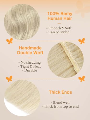 Image of DOORES Sew in Hair Extensions Real Human Hair, 18 Inch 120g Platinum Blonde, Natural Virgin Weft Extensions for Women