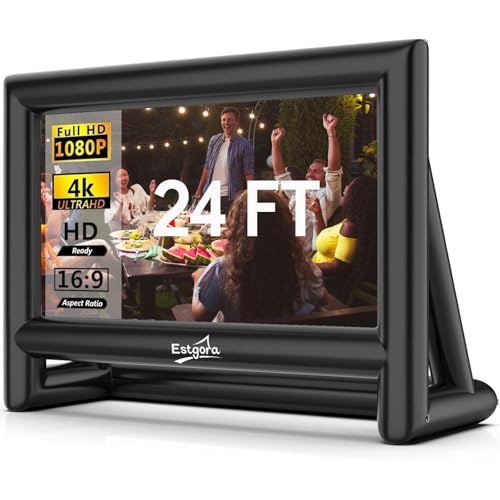 Image of Inflatable Projector Screen for Outside 24FT Blow Up Movie Screen Outdoor Front and Rear Projection with Air Blower, Best for Pool Movie Nights Backyards Party Home Theater