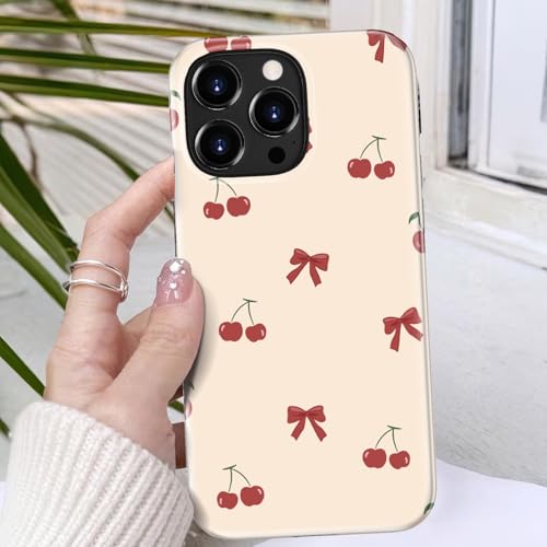 Goodon for iPhone 16 Pro Case - Wireless Charging - Dual-Layer Hard Shell & Silicone Cover - Protective Phone Case with Cute Wildflower Designs for Women - Sweet Cherry Bowtie - image 3
