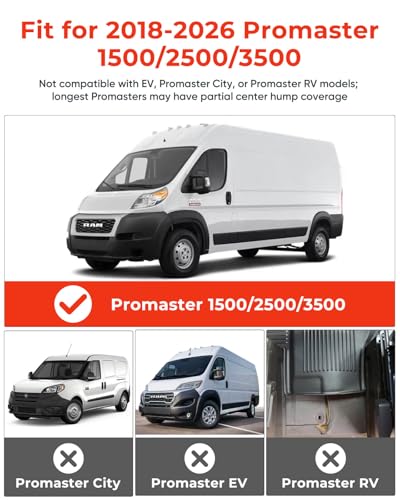 Image of Car Floor Mats for Dodge Ram Promaster 2018-2026 Van 1500 2500 3500 | TPE Material All Weather Easy-install Odorless Waterproof No Trim Non-slip Easy-clean Not Fit for EV & Ram Promaster City