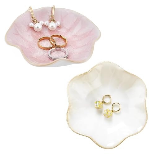 CHENKEE Ceramic Trinket Dish,2 Piece Ceramic Jewellery Tray,Decorative Jewellery Dish Trinket Tray, for Entryway Table Nightstand Decor,Christmas, Thanksgiving,Gifts for Women(Pink,White) - Cosy Home Interiors CHENKEE Ceramic Trinket Dish,2 Piece Ceramic Jewellery Tray,Decorative Jewellery Dish Trinket Tray, for Entryway Table Nightstand Decor,Christmas, Thanksgiving,Gifts for Women(Pink,White)