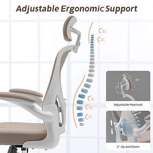 Image of Office Chair (03Khaki, Chair) | 360 Swivel Adjustable Lumbar Support & Flip-Up Armrests capacity 300 lbs capacity