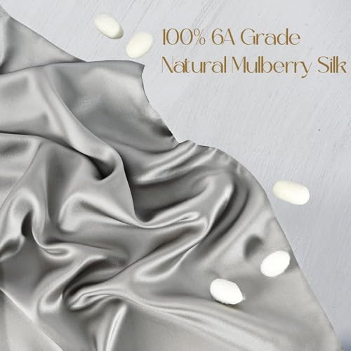 ZIMASILK 100% Pure Mulberry Silk Pillowcase for Hair and Skin Health,Soft and Smooth,Both Sides Premium Grade 6A Silk,600 Thread Count,with Hidden Zipper,1pc(Standard 20''x26'', Gray)