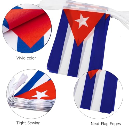 Image of Cuban Flags Cuba String Flag Banners for Patriotic Events Independence Day Sports Bars Inside Outside Decorations 33 Feet 30 Flags