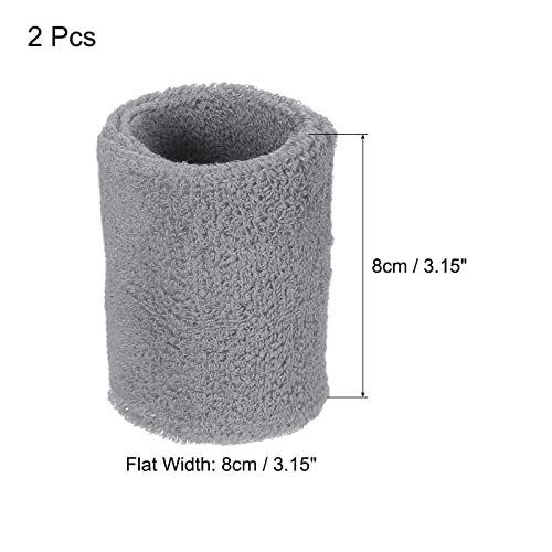 PATIKIL Sports Wristbands 8x8cm, 2 Pack Cotton Terry Cloth Absorbent Sweatband for Tennis Basketball Working Out Athletic Running, Gray - Image 2