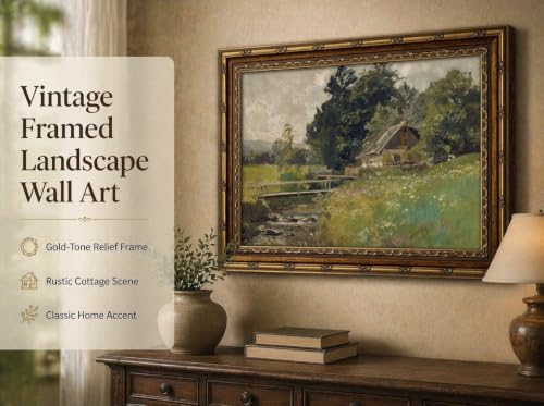 ApexBlume Vintage Gold Framed Landscape Wall Art Riverside Houses Prints - image 3
