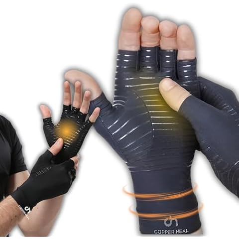 COPPER HEAL Copper Compression Gloves (PAIR) for Men and Women - Highest Copper Infused Fingerless Compression Gloves for Hand Arthritis Gloves Wrist Brace Relief Carpal Tunnel Wrist Brace Cover
