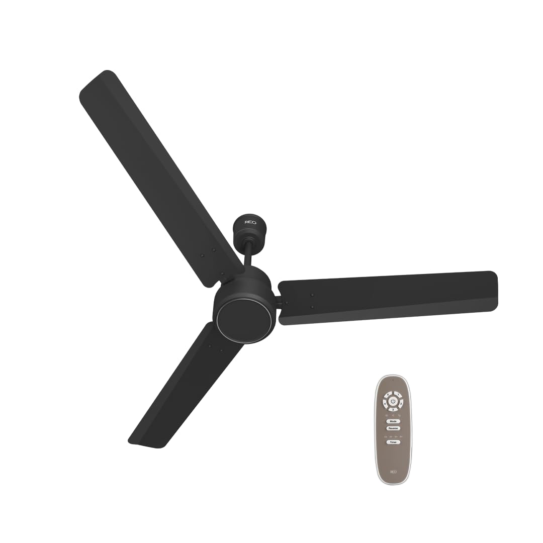 Havells REO BLDC 1200MM 5 Star Rated Ceiling Fan| Air Flow: 220 CMM| Speed: 350 RPM|Watt: 33W| Reverse Rotation Mode| Timer Setting| 2 Year Door Step Warranty By Manufacturer (Unnovate, Matte Black)