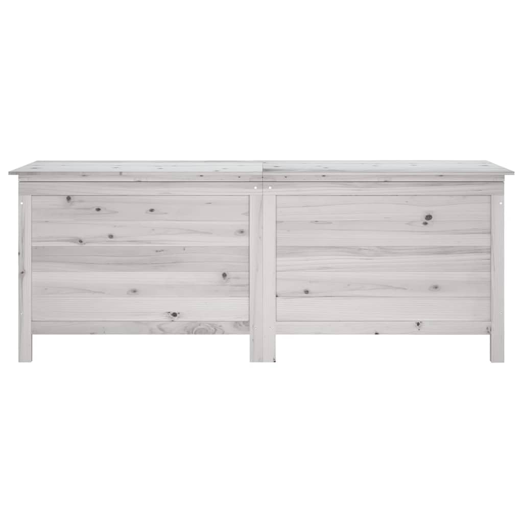 Skrzynia ogrodowa, biała, 150 x 50 x 56,5 cm, z litego drewna, do przechowywania, odporna na warunki atmosferyczne, zamykana, do ogrodu, na balkon, taras, z uchwytem i zawiasem
